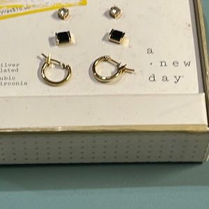 New 3 pairs Earrings studs and hoops new in box